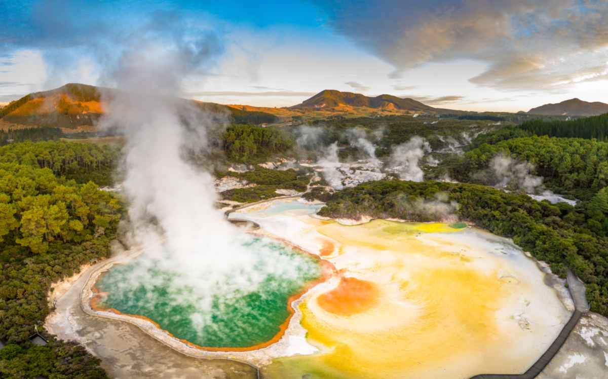 Geothermal hot spring water and fumaroles at Rotoura