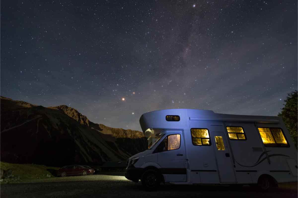Motorhome parked under the stars in New Zealand
